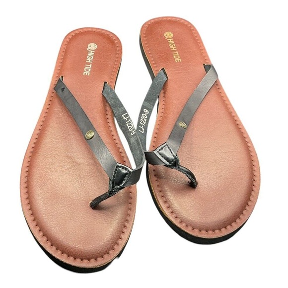High Tide Woman’s Size 9 Flip Flops Sandal Thong Tan Black - Picture 3 of 8